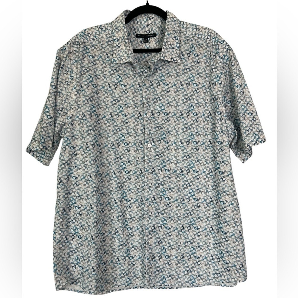 Robert Barakett Mens XXL Blue Floral Short Sleeve Button Down Shirt Turkey Made